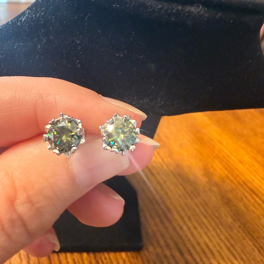 Moissanite Emerald Green Stud Earrings